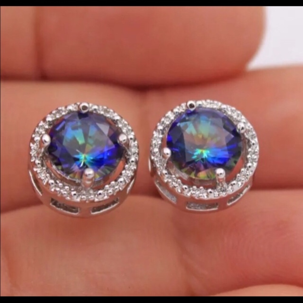 White Gold Filled Topaz Rainbow Earrings - Picture 2 of 3